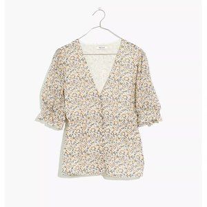 Madewell Silk V-Neck Peplum Popover Top in Fieldwalk Floral, size Small
